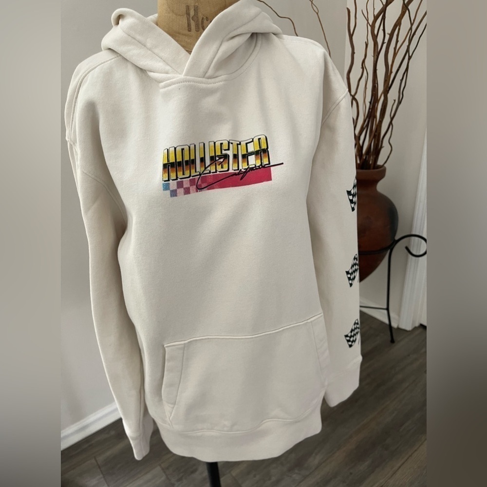 Hollister Womens Size M Hoodie Raceway Cotton Blend Long Sleeve Relaxed Fit Soft